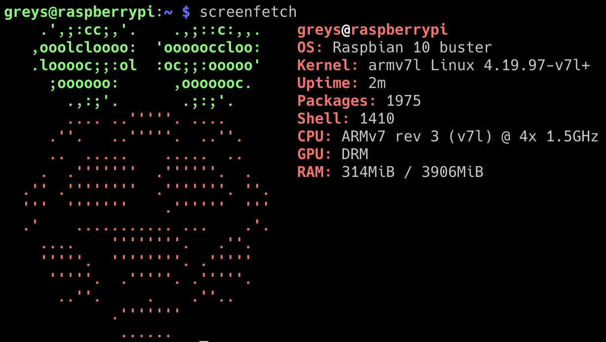 screenfetch - Raspbian Buster - Rapsbian Pi 4